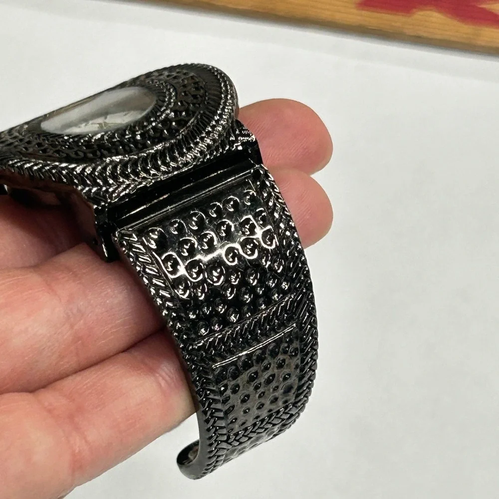 Gothic‎ Cuff Wrist Watch Textured Gunmetal Metal Dark Academia Steampunk Grunge